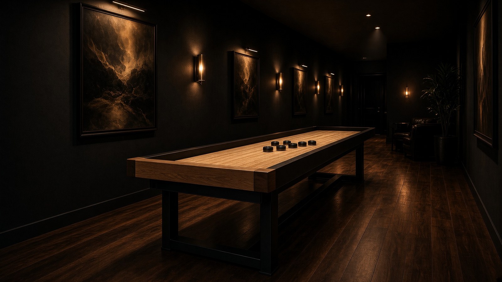 Shuffleboard table along the hallway of the house