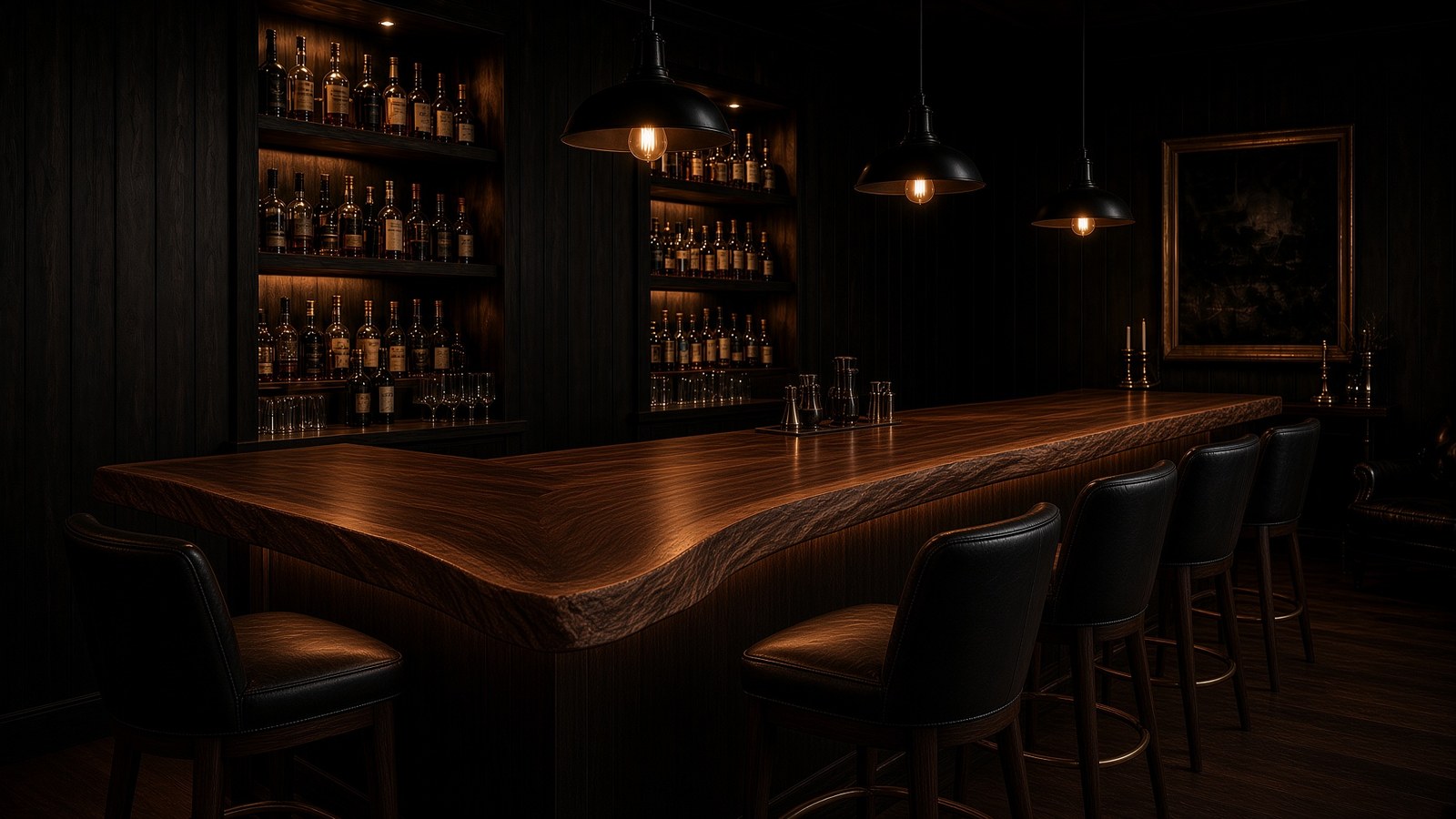 The wooden bar at The Noke